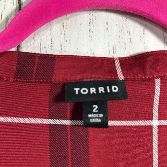 Torrid Red Plaid Button Front Shirt Dress Size 2X Casual Grunge Cozy Plus - Picture 7 of 15